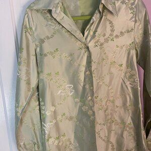 Vintage VZone Valentino Shirt, Fresh Green Satiny leafy print